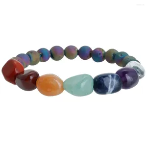 Strand 7 Chakra Rainbow Irregular Stone Titanium Coated Natural Geode Druzy Beads Bracelet Crystal Healing Balancing Reiki Yoga Jewelry