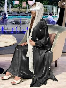 エスニック服ラマダンイードサテンオープン着物アバヤドバイラグジュアリー2024 2ピースイスラム教イスラム教徒は女性のための控えめなドレスをセットするケバヤカフタン