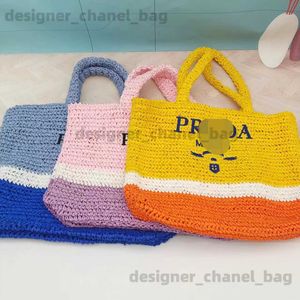 Totes New Colorful Paper Grass Woven One Shoulder Handheld Grass Woven Bag Womens Large Capacity Tote Bag Fresh and Fashionable Womens Bag T240416