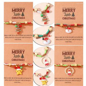 Link Bracelets Santa Claus Xmas Tree Pendant Color Woven Bracelet For Women Kid Year Gifts Christmas Wish Card Jewelry Friends