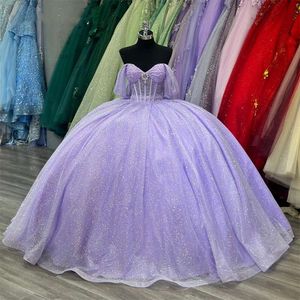 Al largo del Messico viola l'abito da spalla Quinceanera Dress per ragazze Ball Ball Crystal Birthday Gowns Bow De Bal S