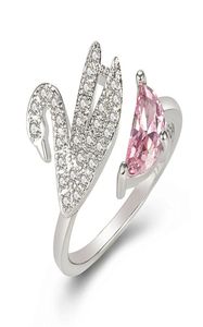 Chic Swan Design Pink Crystal Diamonds Diamonds Otwarte pierścionki dla kobiet białe złoto kolor mody bijoux prezenty9439288