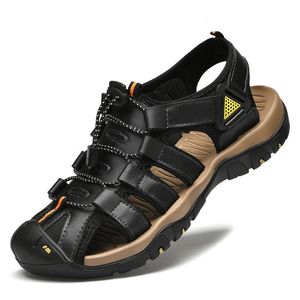 Hikeup Classic Sandals Summer Comense Men Shouse Обувь искренняя кожа Большой размер мягкий открытый римский 240415