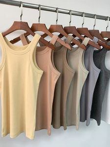 Nordic Style Casual Female Bottoming Tops Organic Cotton Tank Thread Solid Slim Stretch Women Fashion Vest/camis 240402