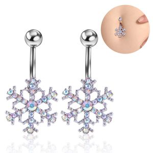 Navel Bell -knappringar Sexig Wasit Belly Dance Crystal Body Jewelry Rostfritt stål Rhinestone Piercing Dingle för kvinnor Snöflöde DHS41