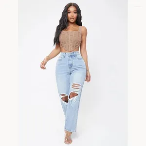 Frauen Jeans Mode hohe Taille zerrissen losen, gerade Beinhosen England Stil