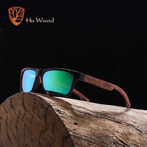 Sunglasses HU WOOD Zebra Wood Sunglasses For Men Fashion Sport Color Gradient Square Sun glasses Driving Fishing Mirror Lenses 240416