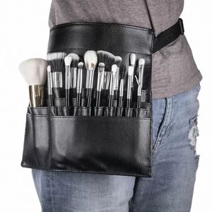 multi-functi Large Capacity Black PU Cosmetic Bag Waist Bag Makeup Brush Bag with Belt for Profial Makeup Artist A9Dd#