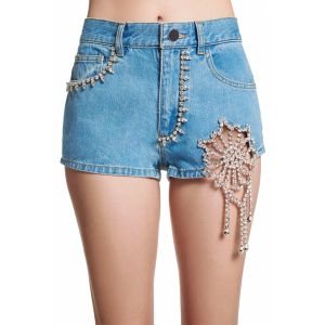 Şortunuz yumru eğriniz yüksek bel fermuarlı kristal metal dekor seksi bebekler yaz moda rhinestone denim şort