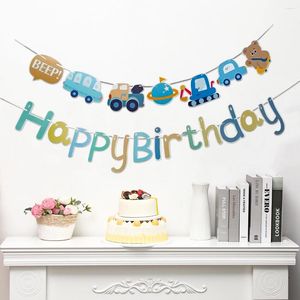 Dekoracja imprezy Blue Car Happy Birthday Banner One Yearst For Kids Baby Shower Bunting Garland Flag