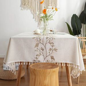 Embroidery Anglicanum Tassel Tablecloth Cotton Linen Dust Proof Table Cover for Kitchen Dining RoomHome Party Tabletop Decor 240402