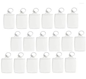 Chaves 100pcs PO Keychain retângulo transparente em branco ACRYLIC INSERIÇÃO DE FOTO DE FOTURAÇÃO DO CHAVE DIY DIY SPLIT RING9559417