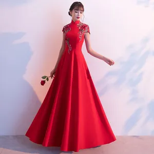 Ethnic Clothing Embroidery Applique Formal Party Dress Plus Size Retro Elegant A-Line Pleated Female Long Qipao Chinese StyleVestidos 4XL