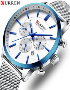 Curren Watch Men Fashion Business Watches Men039S 캐주얼 방수 쿼츠 손목 시계 블루 스틸 시계 relogio masculino cj19127909223
