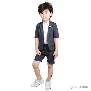 Ternos Flower Boys Summer Ternos formais Gentleman Blazer Vest Pant 2pcs Conjunto de roupas infantil Festa de aniversário de casamento Fantas