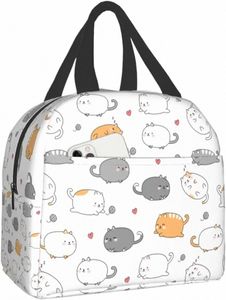 Söt Fat Cat Kitten Lunch Box Bento Box Isolerade lunchlådor Återanvändbar vattentät lunchväska med fickan för Office Picnic Beach X6RZ#