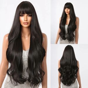 Super Long Black Synthetic Wigs for Women Natural Wavy Hair Wigs with Bangs Female Wig Cosplay Heat Resistant Fiber Wigs 240416