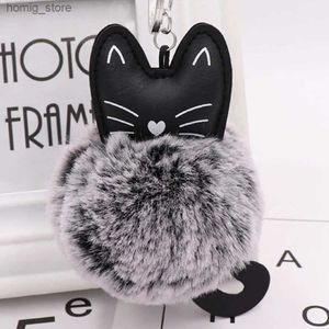 Плюшевые брелки для ключей 2020 Оптовая милая черная кошка имитация кролика кроличье мяч для шнурной кулон