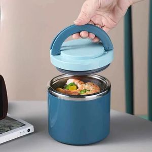 Leakproof Sealed Bucket Student Lunch Box Multi-layer Round Bento Box Portable Thermos Stainless Steel Insulated Lunch Box 240416