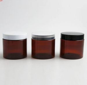 30 x 200 ml garrafas de embalagem âmbar marrom frascos de estimação vazios com tampas de parafuso de plástico pretas de tampa branca de tampa de plástico 200g garrafa de creme grande Cosmetic1150451