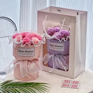 Decorative Flowers Carnations Bouquet With Artificial Soap Flower For Mom Wife Elder Mother's Day Birthday Wedding Anniversary Creative Gift