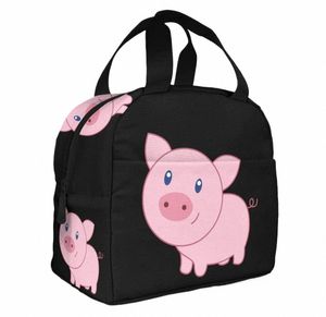 Śliczne Carto Pig Lunch torebki dla kobiet Izolowane pudełko na lunch Bento Tote Bag z FRT Pocket for Office School Picnic S4xs#