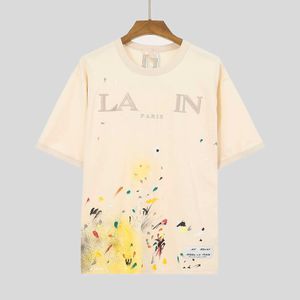 Designer luxunhão lanvins clássico clássico da moda versátil e casual bordado bordado masculino feminino feminino splhed tok casual algodão puro camiseta de manga curta curta