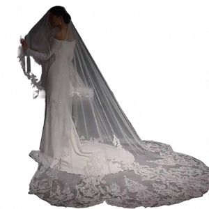 White Ivory 3M Wedding Veil 3m LG Soft Tulle Royal Bridal Veil med Cam Bling paljett spetsar Scalloped Veil Wedding Accores C42b#