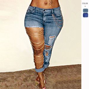 Damenkette Jeans Frühlingsspitzennähte Mode sexy dünne Hosen Stifte Hose Stech Jeans 240118