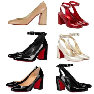 Designer Shoes Red Sandal Miss Sab Patent Leather Pumps Summer Sling Back Slingback Shoes Block Heeled Sandals Wedding Party Dress With Box