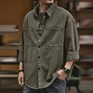 Men's Casual Shirts Lapel Collar Shirt Cardigan With Turn-down Patch Pockets Stylish Spring/fall Button-up For Daily Wear