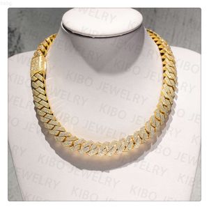 شهير مغني الراب Hiphop Chian 14mm 18k Gold مطلي 925 Silver Moissanite Cuban Link Chain