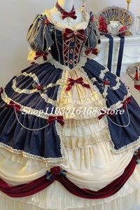 Partykleider blau weiße Prom Lolita Spitze Fantasie Schatz geschwollener Prinzessin Bowknot Kurzarm Victorian Evening Kleid