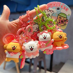 Exquisite Instagram Girl Heart Authentic Spring Sakura Club Line Dog Keychain Ring Cartoon Couple School Bag Hanging Decoration