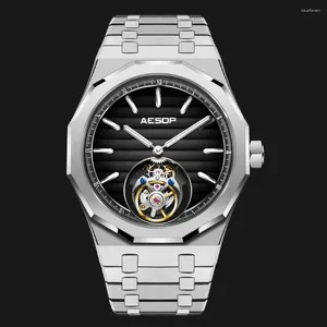 Armbanduhr Aesop 2024 Fliege Tourbillon Mechanical Skeleton Watch für Mann Luxus Uhren 50 m wasserdicht 7057 Gradienten Zifferblatt