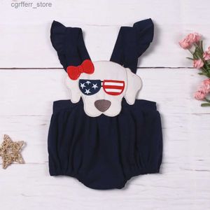 Rompers New Born Independence Day Romper Babi Girls Clothes Puppy Embroidery Bodysuit Outfit Sleeve One Piece Infant Short 0-3T Jumpsuit L410