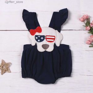 Rompers Born Independence Day Girper Babi Girls Vestiti cucciolo da ricamo da bodina manica un pezzo Short Short 0-3t salta L410