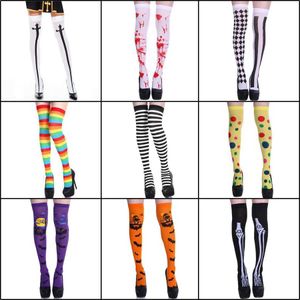 Sexy Socks Adult Child Women Girls Halloween Costumes Cosplay Accessories Stockings Socks Black White Stripe Clown Nun Bat Print Umorden 240416