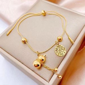 Link Armbänder exquisit goldene Edelstahl ohne verblassende chinesische Stil Lucky Gourd Einfache Titan -Frauenarmband Großhandel Großhandel
