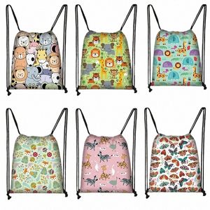 Carto Animal Elephant Li Tiger Giraffe Drawstring Bag Children's Party Kindergarten Ryggsäck Kvinnor Söt förvaringskulvningsväska 78Z8#