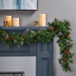 Decorative Flowers Foot Artificial Mixed LED Christmas Garland With Snowy Branches And Pinecones Green/Clear