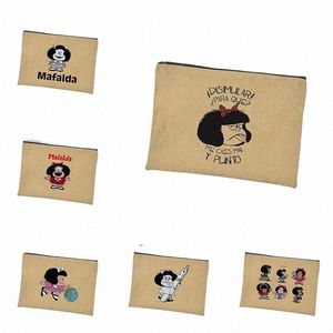 Mafalda аниме Carto Comic Linen Main Main Make Bag Coin Swork Travel Bag Сумка профили