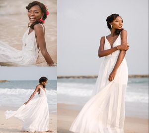 Vestido de noiva de decote na praia sexy Apliques brancos com zíper sem costas Vestido de nupcial longa de chiffon 2017 nova chegada moda wedd5091150