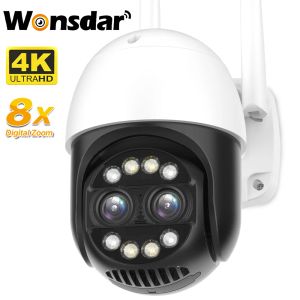 Sistem 4K 8MP WiFi IP Kamera 2.8+12mm Çift Lens 8x Zoom PTZ Kamera Açık Güvenlik CCTV Kamera Otomatik İzleme ICSEE P2P Gözetim