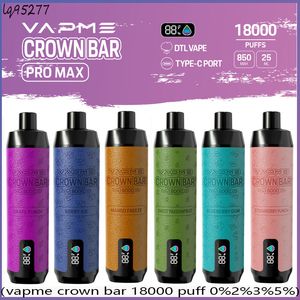 vapme taç çubuğu 18000 puf e sigara 12 renk 18k puflar örgü bobin tek kullanımlık vape kalem 850mAh şarj edilebilir pil hava akışı ayarlanabilir 25ml önceden doldurulmuş pod arabaları