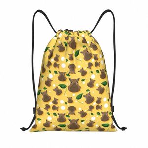 cute Capybara Pattern Drawstring Backpack Women Men Gym Sport Sackpack Foldable Training Bag Sack J9sx#