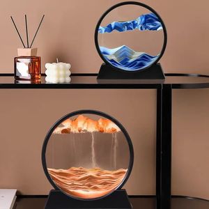 Quicksand målning Sandkonst Rund Glass 3D Hourglass Deep Sea Sandscape In Motion Display Flödande sandram för heminredning 240408