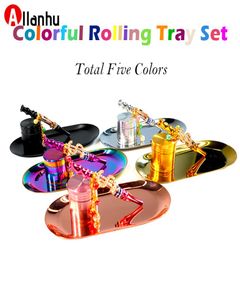 Uketa New Launched Skiming Set Metal Herb Grinder Grinder Rainbow Rolling Tray Bling Blunt Holder WJY9549673300