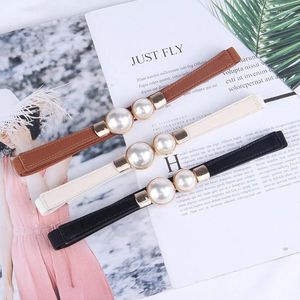 Belts Pearl Buckle Belt PU Leather Dress Skirt Waist Elastic Thin Women Ladies Waistband