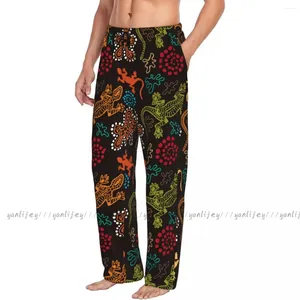 Herren Nachtwäsche Loose Sleep Hosen Pyjamas Ethnische Eidechsen Steine Sand Fantasie Blumen Lange Lounge Bottoms Freizeit Homewear